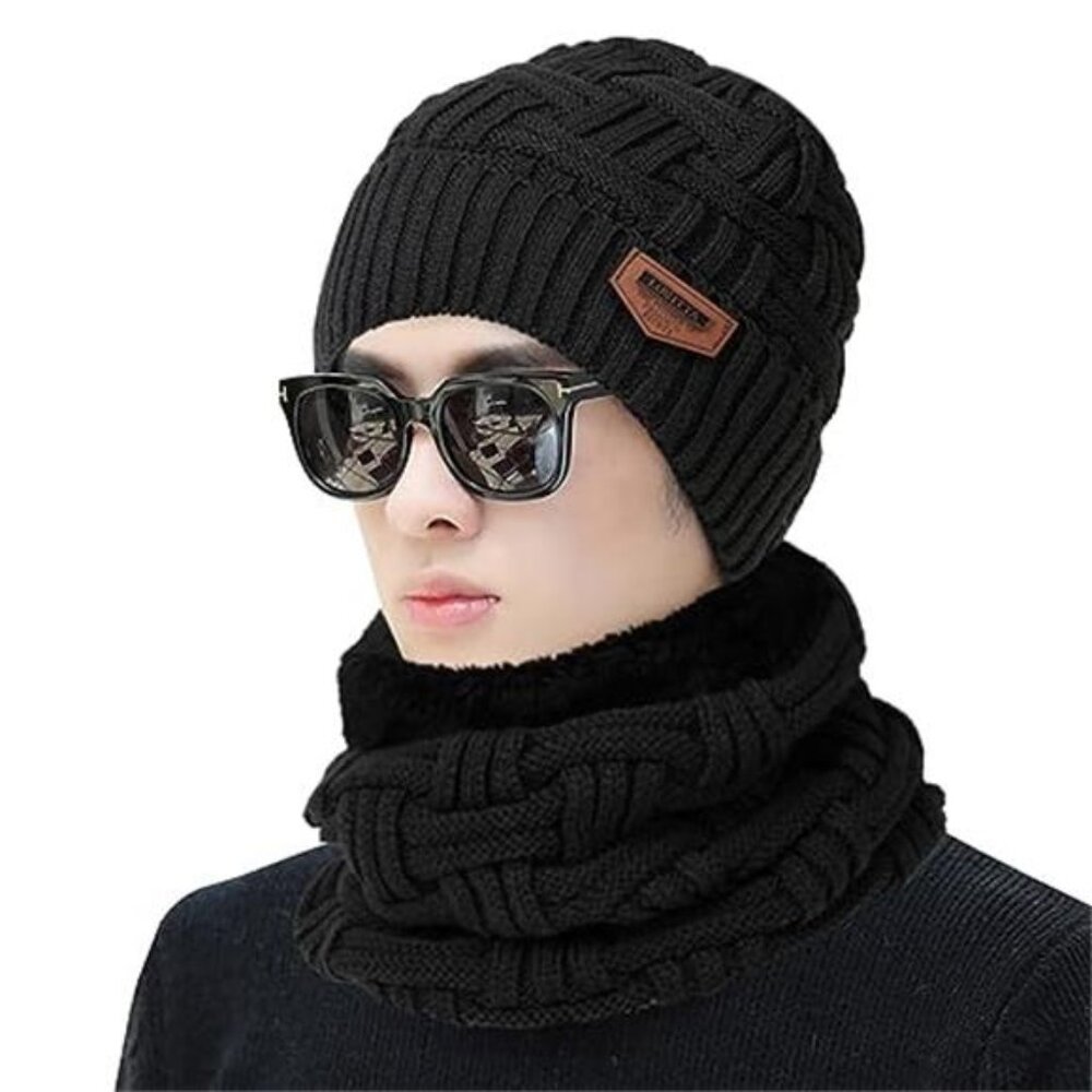 Winter Beanie Scarf Gloves Set Knit Hat Touch Screen Warm Unisex - Picture 6 of 6